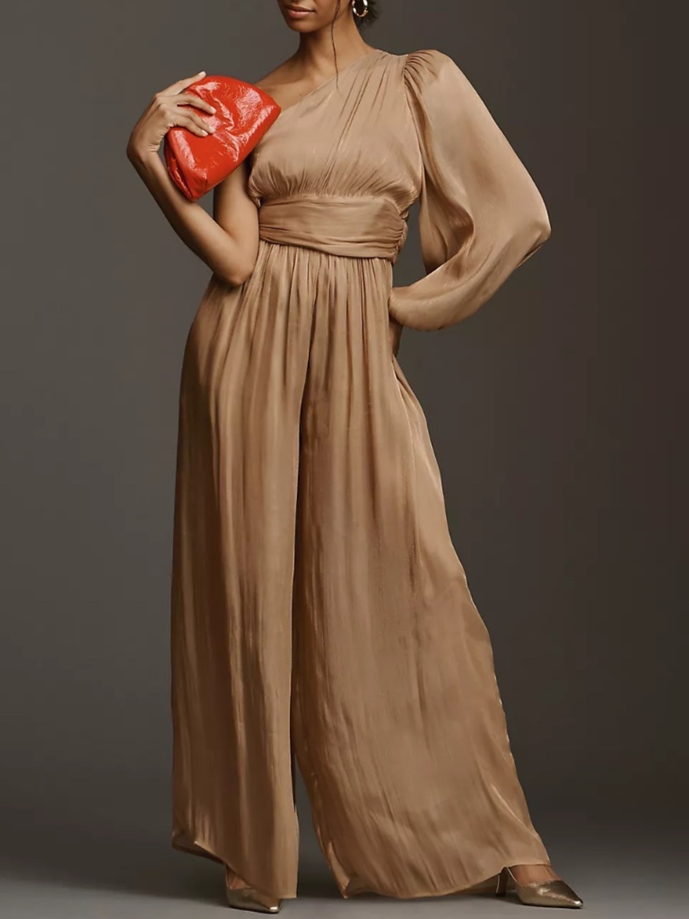 By Anthropologie One-Shoulder Metallic Jumpsuit Size 6